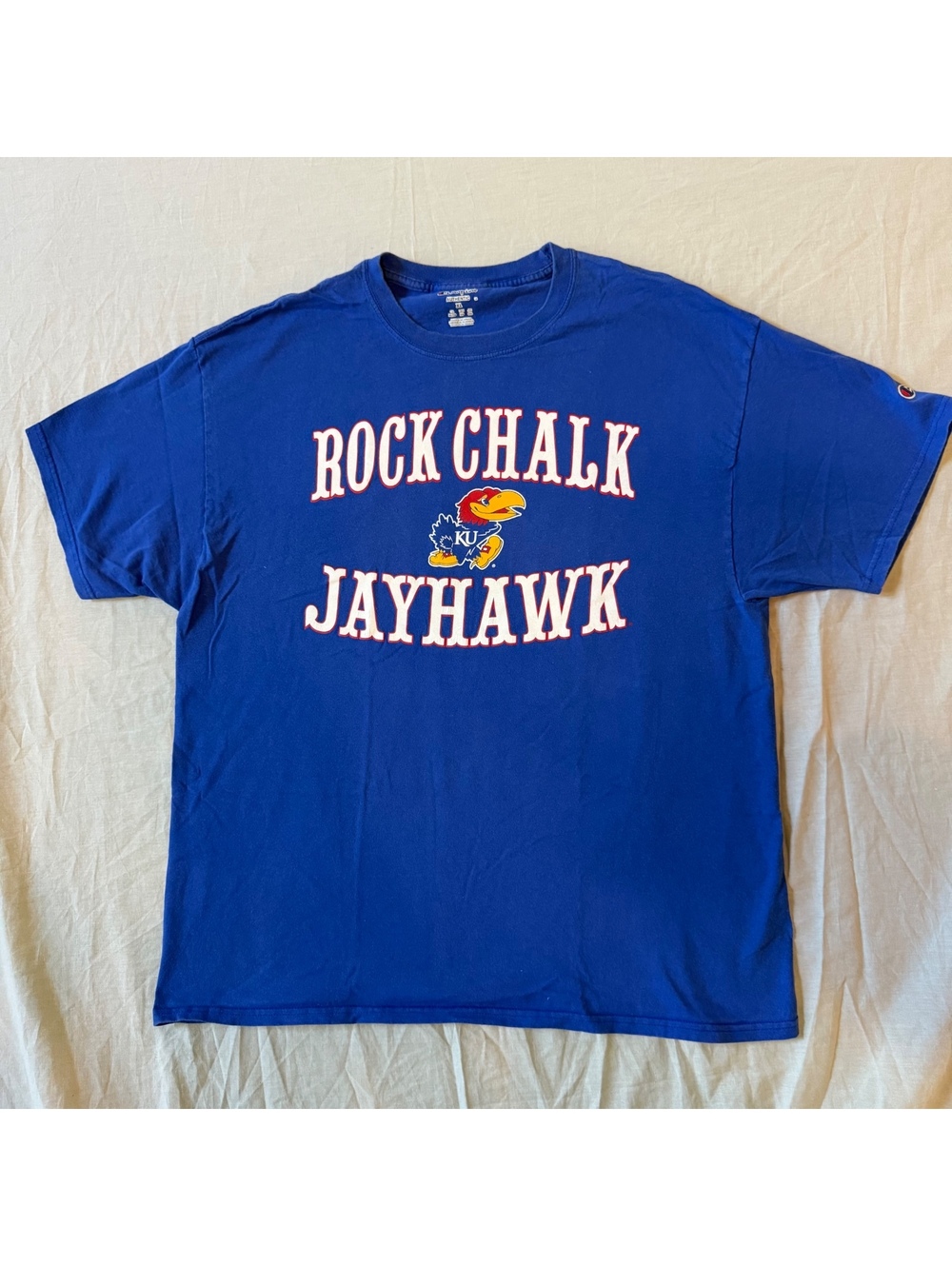Champion Rock Chalk Jayhawk Blue Kansas T Shirt XL